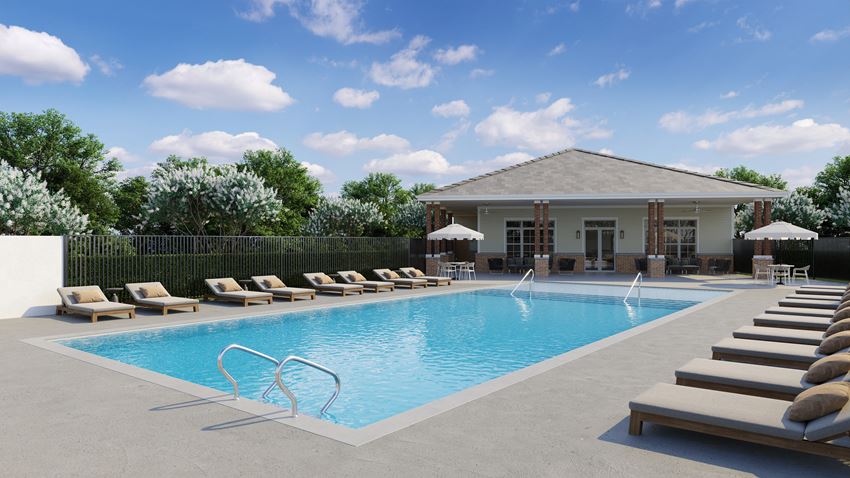 Rendering of Inground pool, with Chaise Lounge Chairs at Clubhouse - Photo Gallery 1