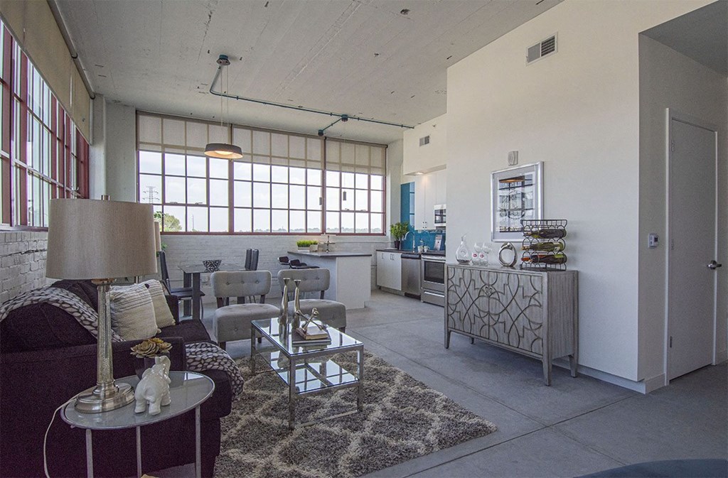 a living room with a couch and a table