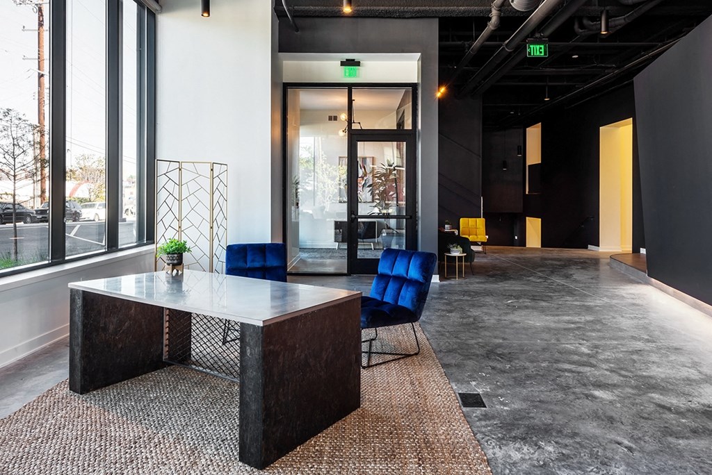 lobby with desk and seating at Steelcote Square, Missouri