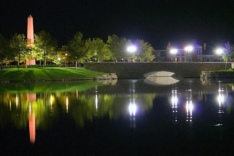 Pond View In Night at Promenade at New Town, Saint Charles, Missouri