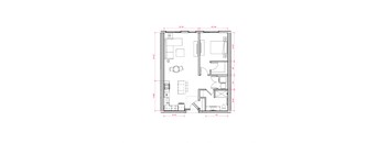 1  Bed   1  Bath   738 Sq. Ft. Melbourne I  Floor Plan at Expo at Forest Park, St. Louis, 63112