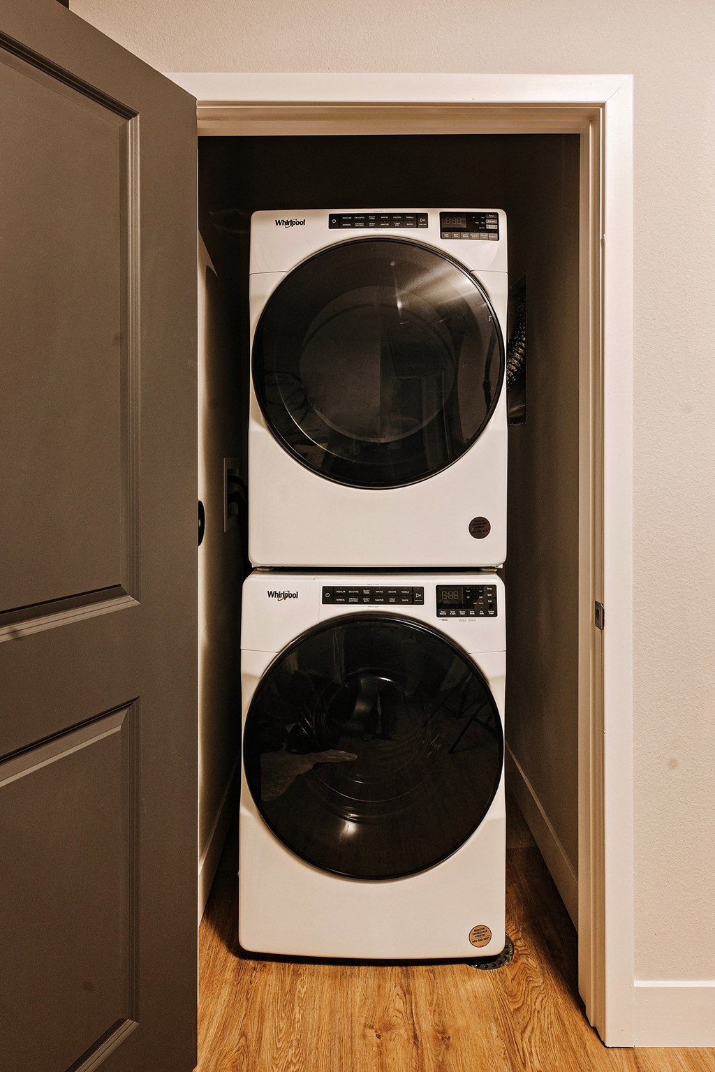 Full-size stackable washer and dryer in unit at 44 West Luxury Living, Valley Park, MO