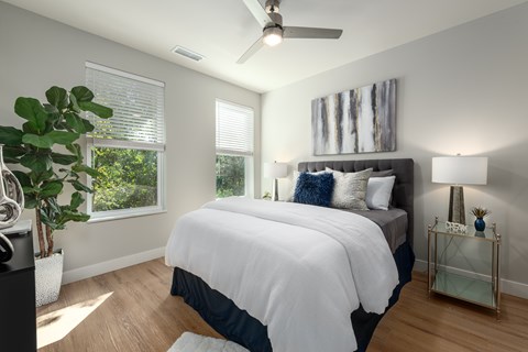 Bedroom With Ceiling Fan at Mila, Ellisville, MO