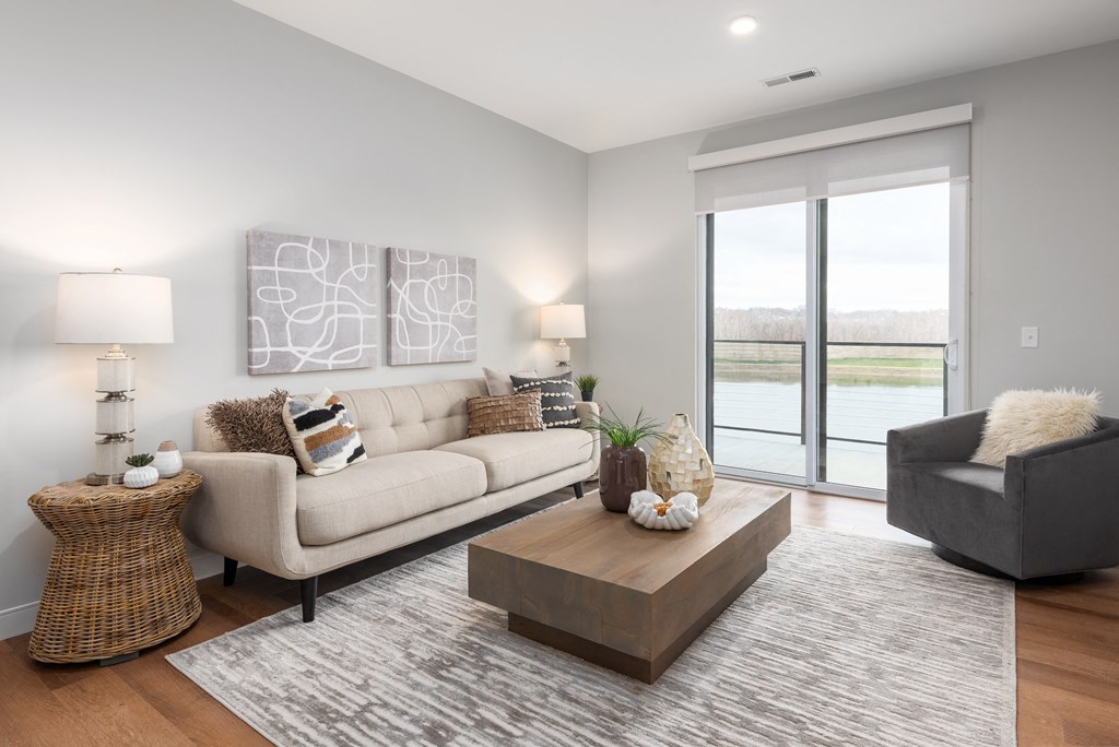 a living room with a couch and a coffee table