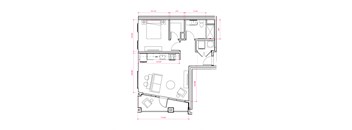 1  Bed   1  Bath  611 Sq. Ft. New York II - South A8 Floor Plan at Expo at Forest Park, St. Louis, 63112