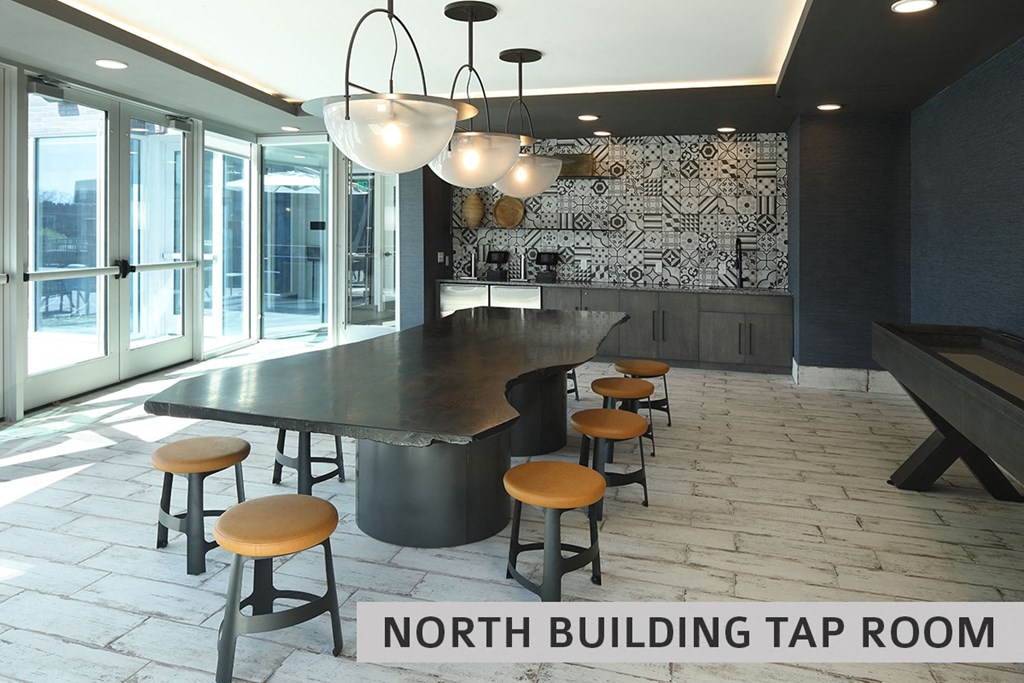 a communal table in the north building tap room  at Expo at Forest Park, St. Louis, MO, 63112