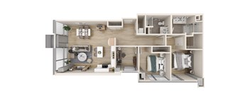 a bedroom floor plan of a 2100 sq ft apartment  at One Foundry Way, Missouri