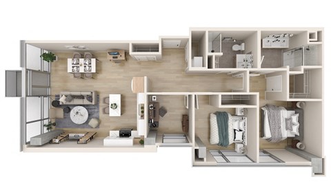 a bedroom floor plan of a 2100 sq ft apartment  at One Foundry Way, Missouri