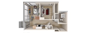 a bedroom floor plan with a living room and a dining room  at One Foundry Way, St. Louis, 63110