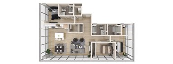 a 3d floor plan of a modern apartment  at One Foundry Way, St. Louis, MO, 63110