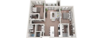 a1 floor plan  1 bedroom with 2 baths  1192 square feet at The Prairie Luxury Apartments, Dardenne Prairie Missouri