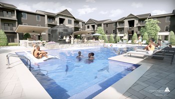 Inground Pool with Chaise Lounges, and 3 Story Apartment Building in the Background - Photo Gallery 6