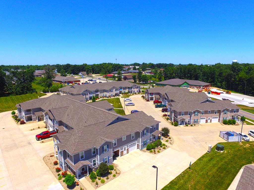 Overhead drone view of property