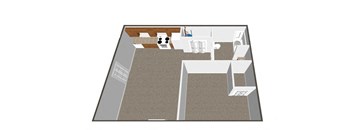 A floor plan of a house with a kitchen, living room, and two bedrooms.