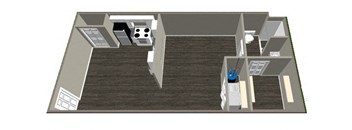 A person is standing in a room with a bed, a desk, and a chair.