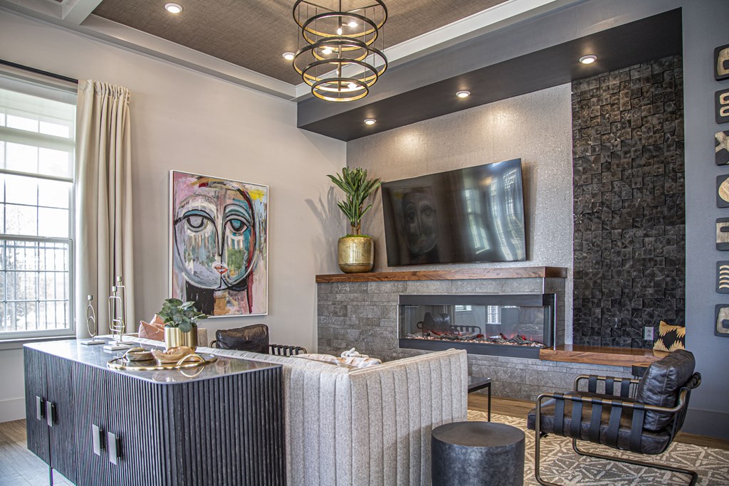 Clubroom With TV And Fireplace at Heartland View Apartments, Wentzville, MO