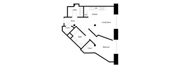 A black and white diagram of a house layout with labeled rooms.
