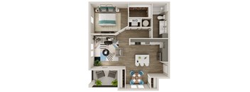1 Bed 1 Bath 746 SF Floor Plan at Preserve at Sycamore Creek, Missouri 65065