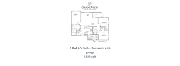 3 bed 2.5 bath tanzanite floor plan with garage at GrandView Flats and Townhomes Apartments, Granger, IN 46530