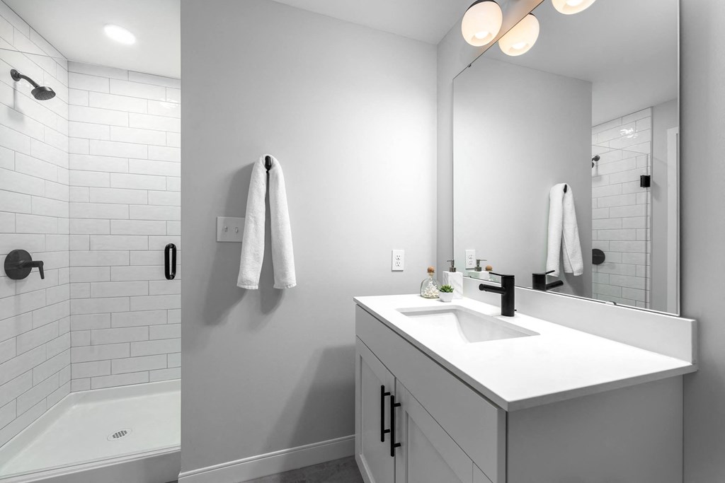 Model 3rd Bathroom at The Flats & Terraces at Wildhorse Village, Chesterfield, 63005