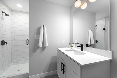 Model 3rd Bathroom at The Flats & Terraces at Wildhorse Village, Chesterfield, 63005