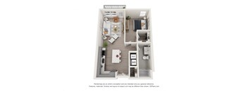 a stylized floor plan with a bedroom and a living room