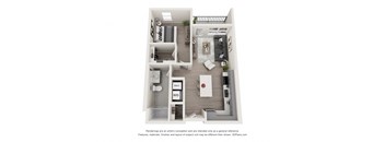 a stylized floor plan of a 1 bedroom apartment
