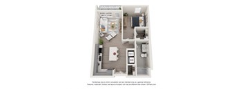 a stylized floor plan with a bedroom and a living room