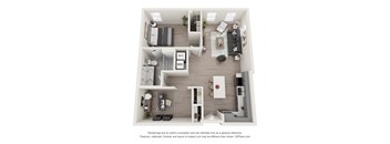 a 1 bedroom floorplan with a bathroom and a living room