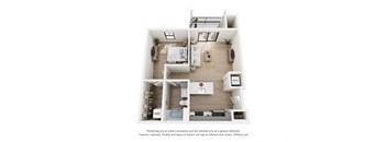 a 1 bedroom floor plan with a bedroom and a living room at The James at Chatham Hills, Westfield, IN