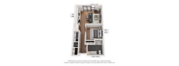 3D floor plan with bedroom hallway and bathroom at Plaza at Pinnacle Hills Apartments, Rogers, 72758