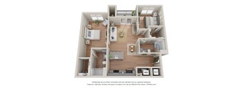 this is a 3d floor plan of a 752 square foot 1 bedroom apartment at the