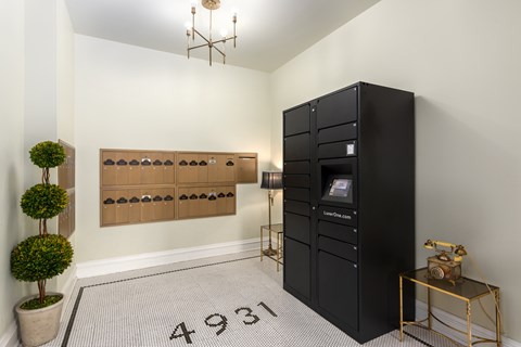 A black cabinet with a glass door is in the middle of a room with a white floor and a white wall.
