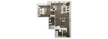 a floor plan of a bedroom with a bathroom and a living room