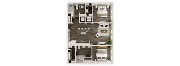 a 2103 sq ft apartment with a bedroom and a living room