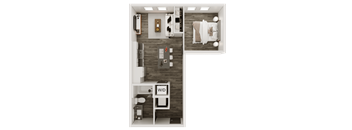 a floor plan of a room with a bedroom and a bathroom