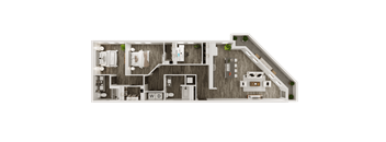 a floor plan of a room with a bathroom and a kitchen