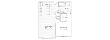 A5 701 Sq. Ft. Floor Plan at Piazza on West Pine, Saint Louis, MO