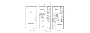 A floor plan of a two-story house with a garage and basement.