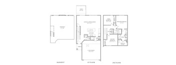 A floor plan of a two story house with a basement.