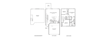 A floor plan of a two-story house with a garage.