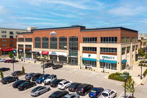 Streets of St. Charles office building with first floor retail  at Chapter at the Streets of St Charles, Saint Charles, Missouri