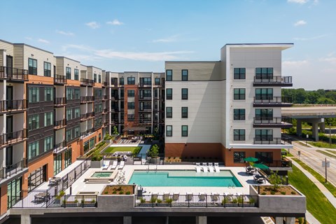 Chapter at the Streets of St. Charles exterior view of pool and courtyard  at Chapter at the Streets of St Charles, Saint Charles, 63303