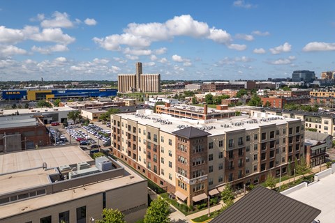 A view of a city from a high vantage point.