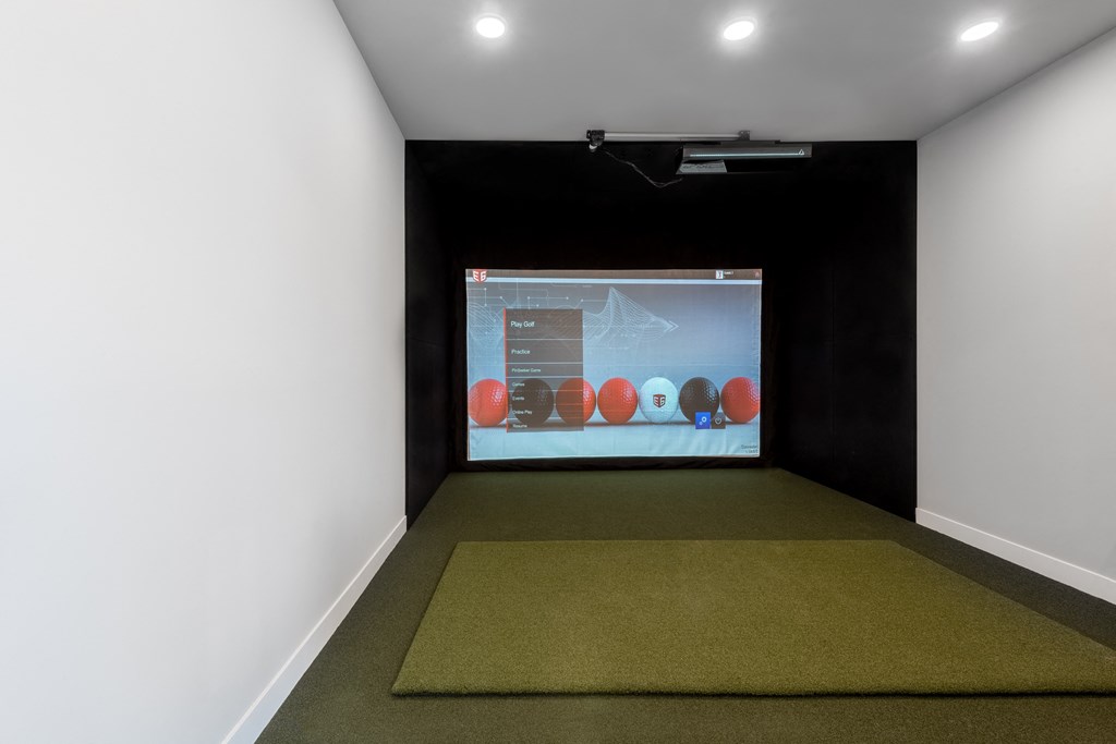 a room with a carpet and a projection of bowling balls on the wall