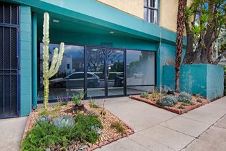 a small garden in front of a building