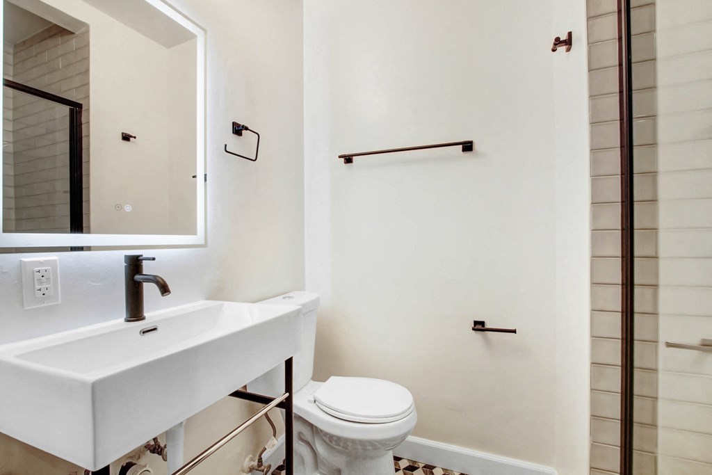 a bathroom with a sink and a toilet and a mirror