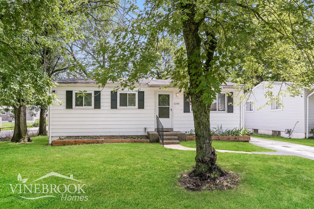a white house with a tree in front of it
