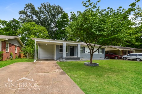 A Vinebrook Homes house with a tree in front.