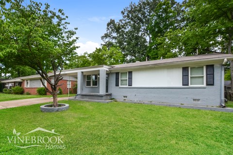A Vinebrook Homes house with a tree in front.